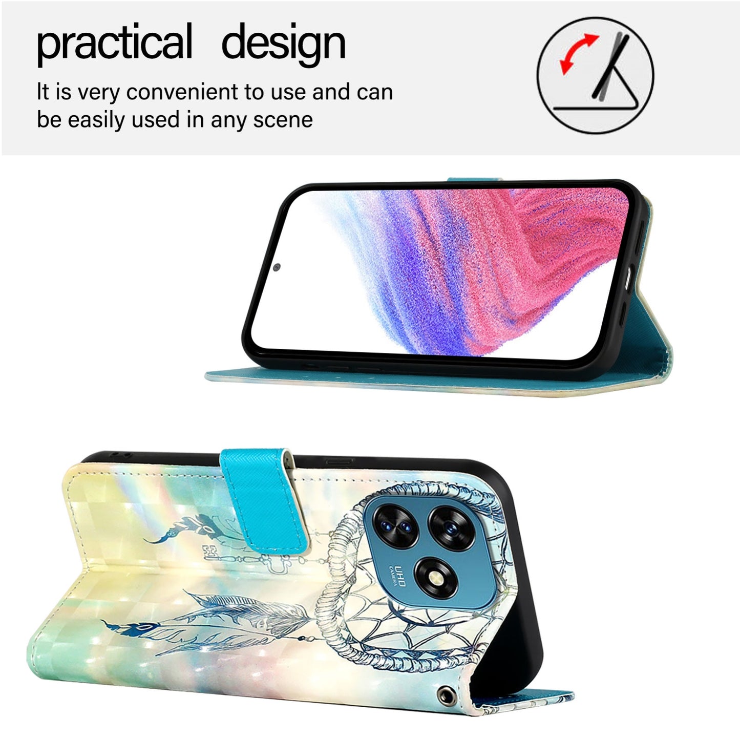 Oukitel C51 Leather Flip Phone Case with 3D Painted Design, Card Holder, Wallet & Stand Function - Durable Protection & Easy Access