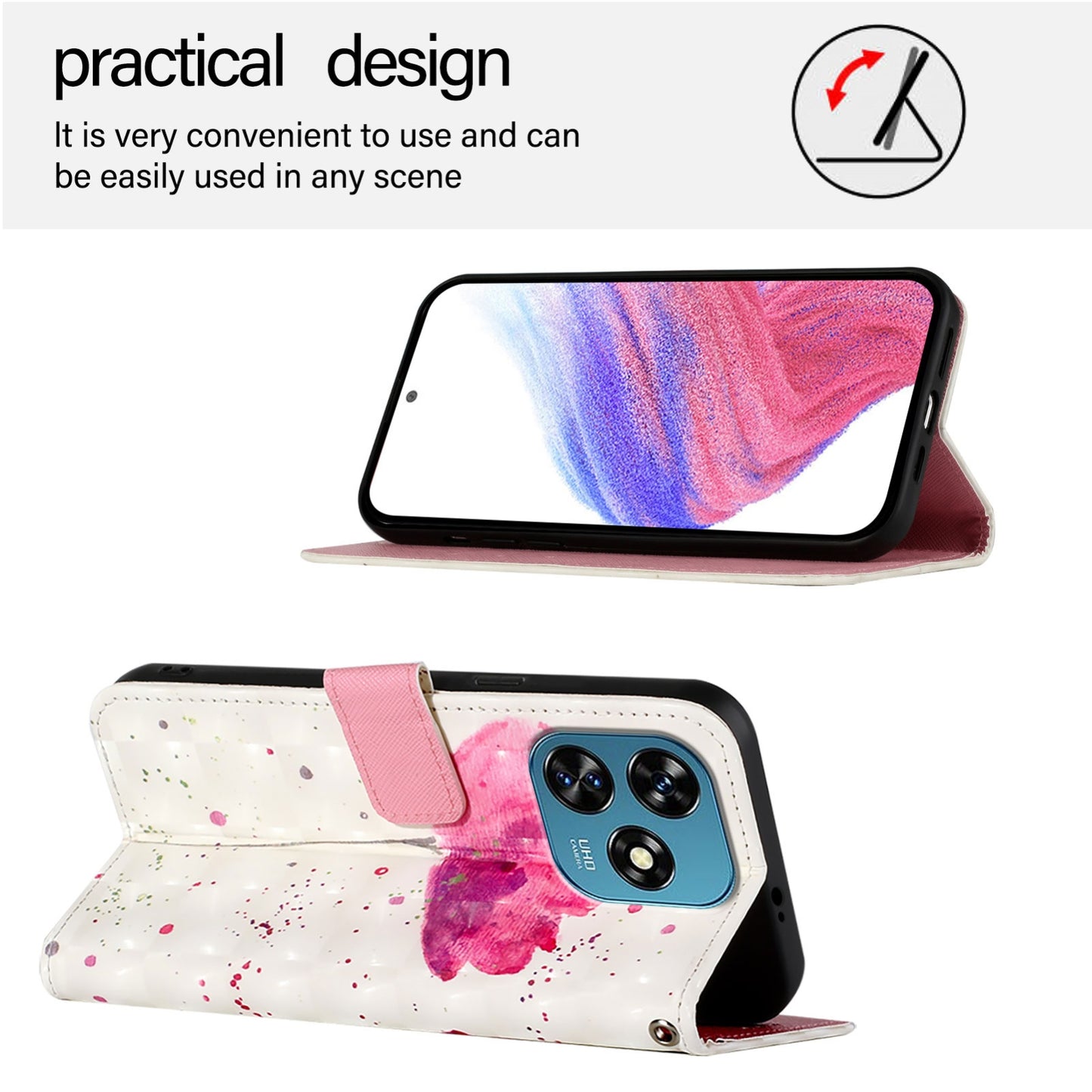 Oukitel C51 Leather Flip Phone Case with 3D Painted Design, Card Holder, Wallet & Stand Function - Durable Protection & Easy Access