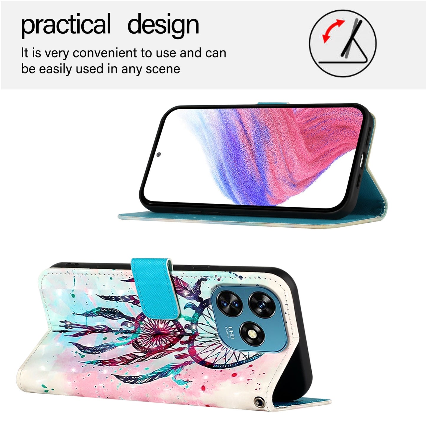 Oukitel C51 Leather Flip Phone Case with 3D Painted Design, Card Holder, Wallet & Stand Function - Durable Protection & Easy Access