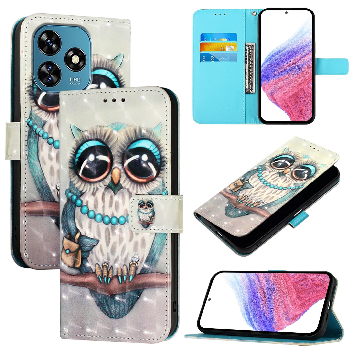 Oukitel C51 Leather Flip Phone Case with 3D Painted Design, Card Holder, Wallet & Stand Function - Durable Protection & Easy Access