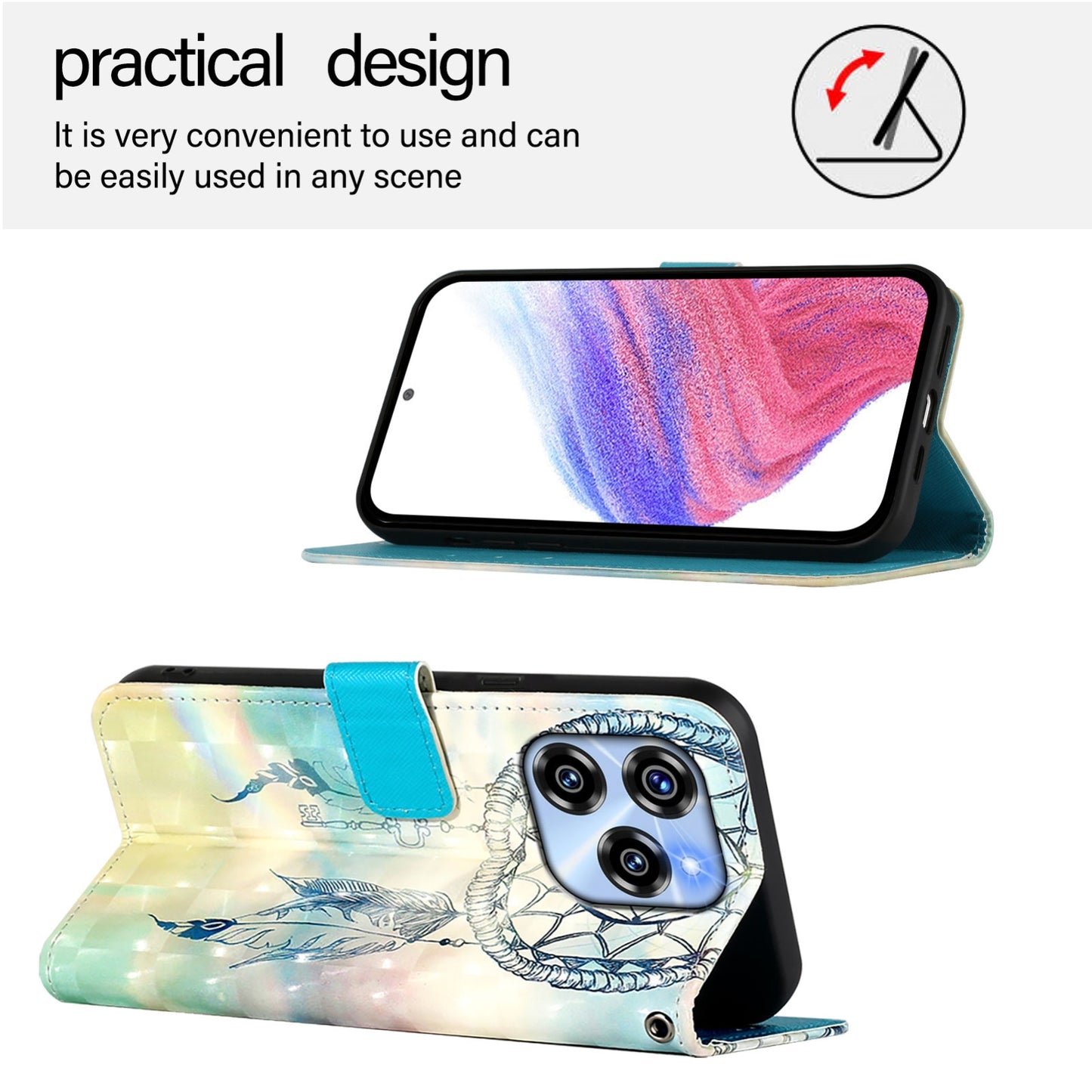 Oukitel C50 Leather Flip Phone Case with 3D Painted Design, Card Holder, Wallet & Stand Function - Durable Protection & Easy Access
