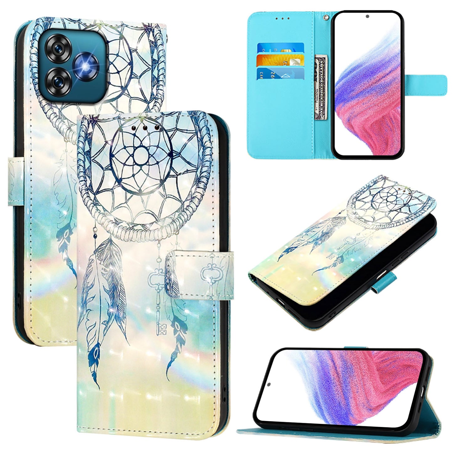 Oukitel C53 Leather Flip Phone Case with 3D Painted Design, Card Holder, Wallet & Stand Function - Durable Protection & Easy Access