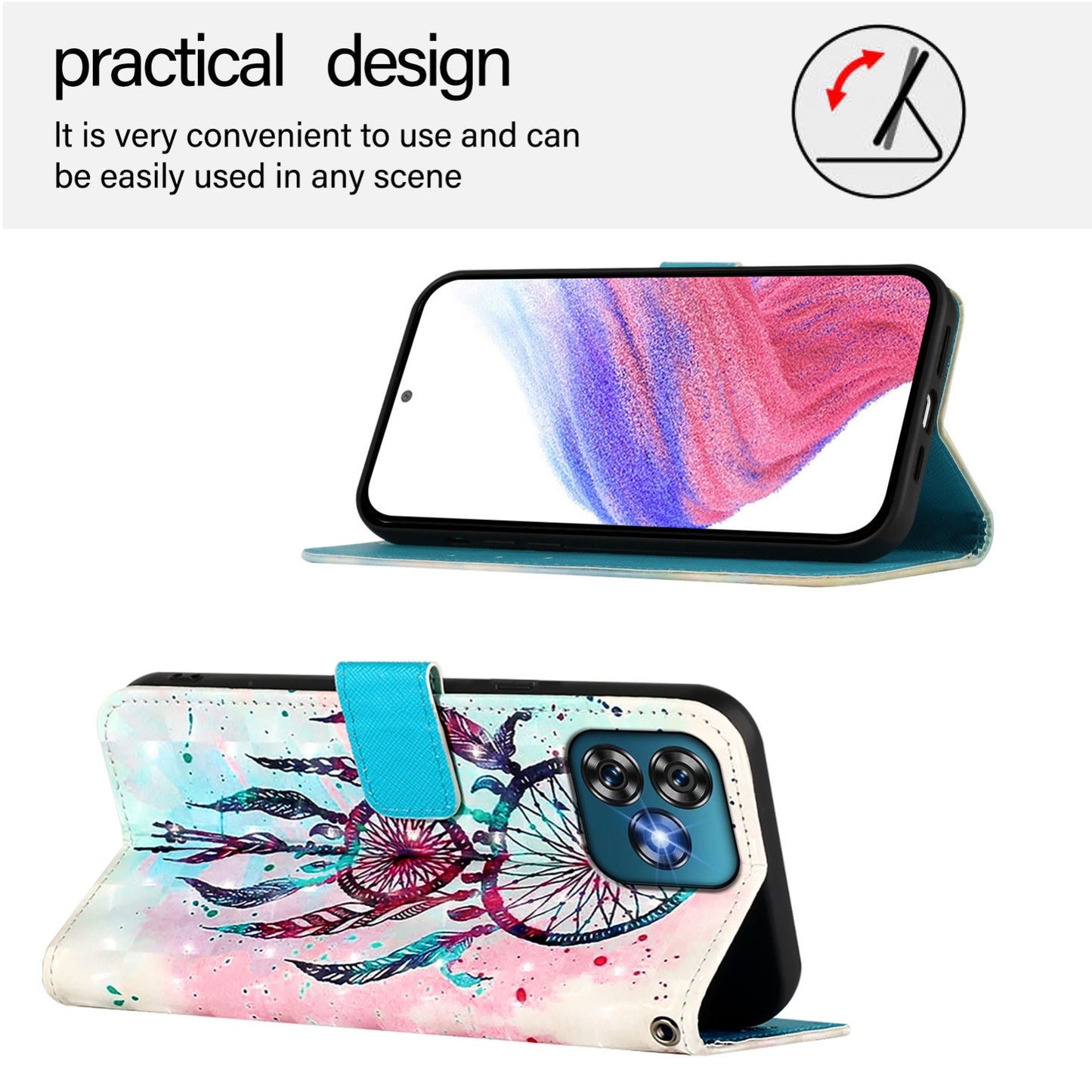 Oukitel C53 Leather Flip Phone Case with 3D Painted Design, Card Holder, Wallet & Stand Function - Durable Protection & Easy Access