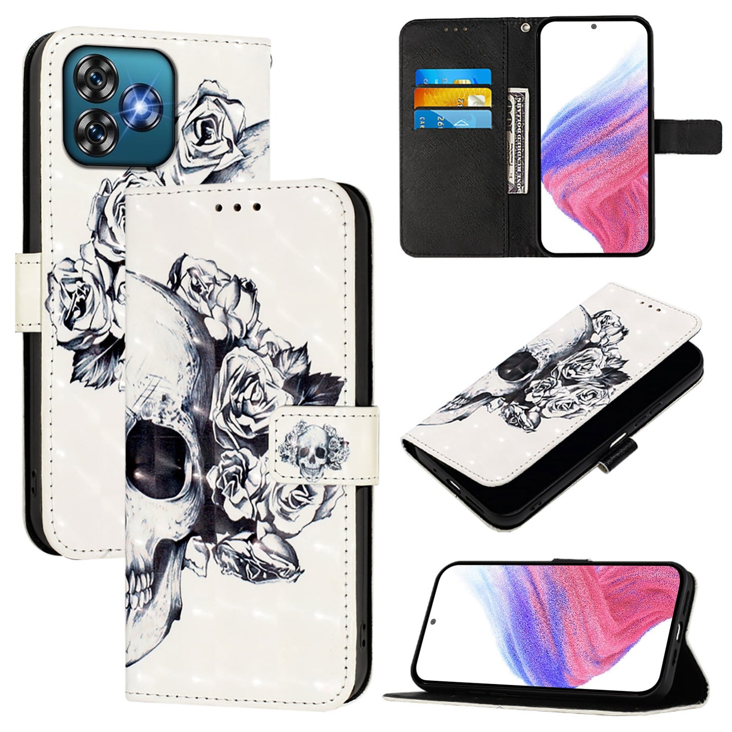 Oukitel C53 Leather Flip Phone Case with 3D Painted Design, Card Holder, Wallet & Stand Function - Durable Protection & Easy Access