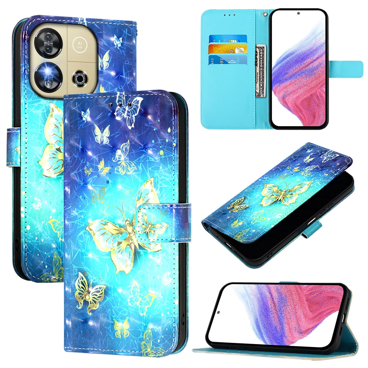 Oukitel C57s Leather Flip Phone Case with 3D Painted Design, Card Holder, Wallet & Stand Function - Durable Protection & Easy Access