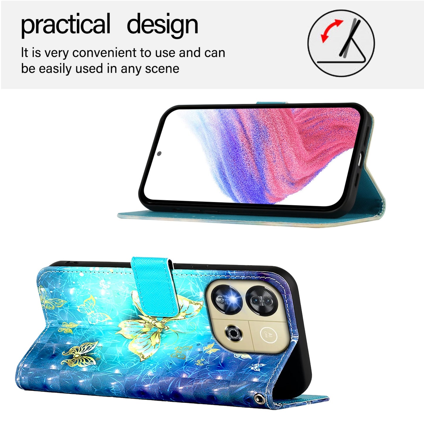 Oukitel C57s Leather Flip Phone Case with 3D Painted Design, Card Holder, Wallet & Stand Function - Durable Protection & Easy Access