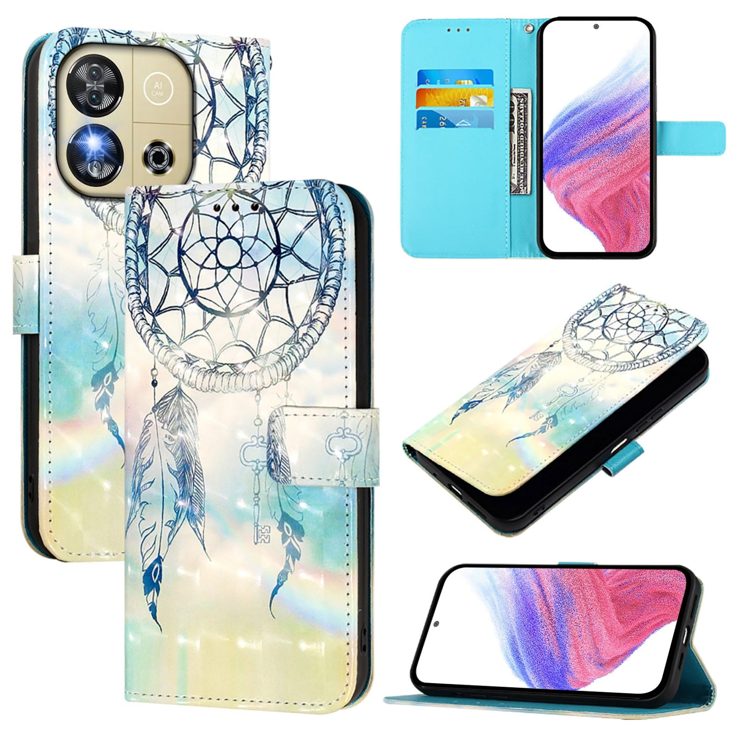 Oukitel C57s Leather Flip Phone Case with 3D Painted Design, Card Holder, Wallet & Stand Function - Durable Protection & Easy Access