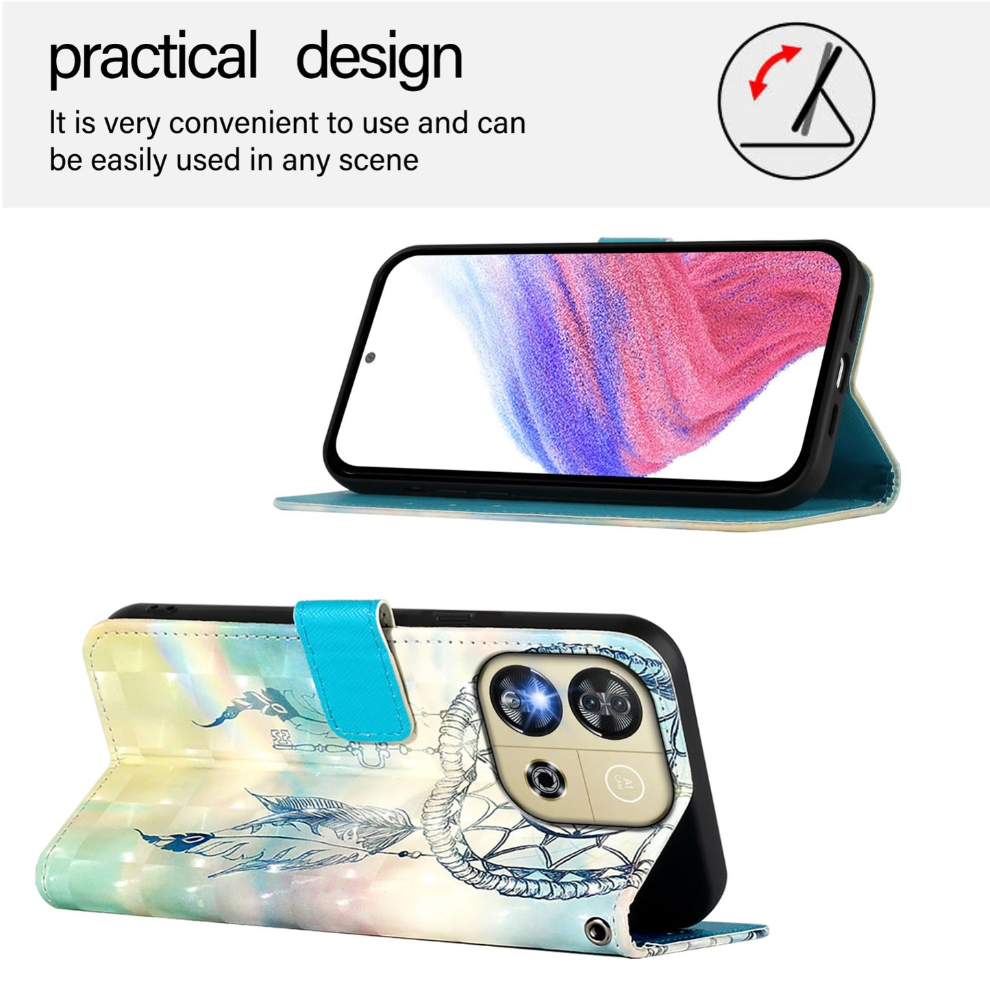 Oukitel C57s Leather Flip Phone Case with 3D Painted Design, Card Holder, Wallet & Stand Function - Durable Protection & Easy Access
