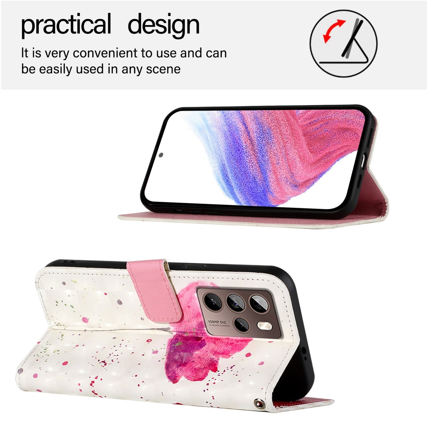 HTC U24 Pro Leather Flip Phone Case with 3D Painted Design, Card Holder, Wallet & Stand Function - Durable Protection & Easy Access