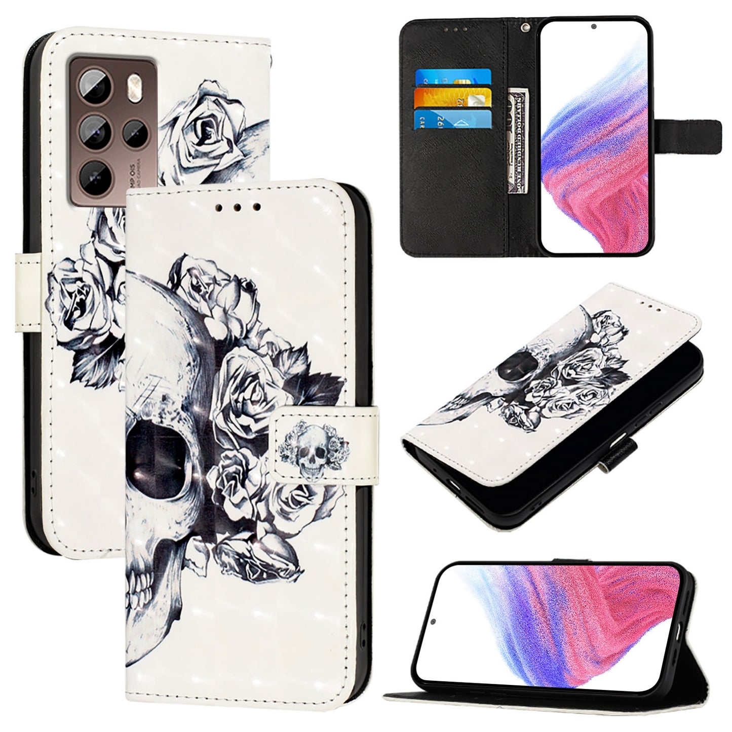 HTC U24 Pro Leather Flip Phone Case with 3D Painted Design, Card Holder, Wallet & Stand Function - Durable Protection & Easy Access