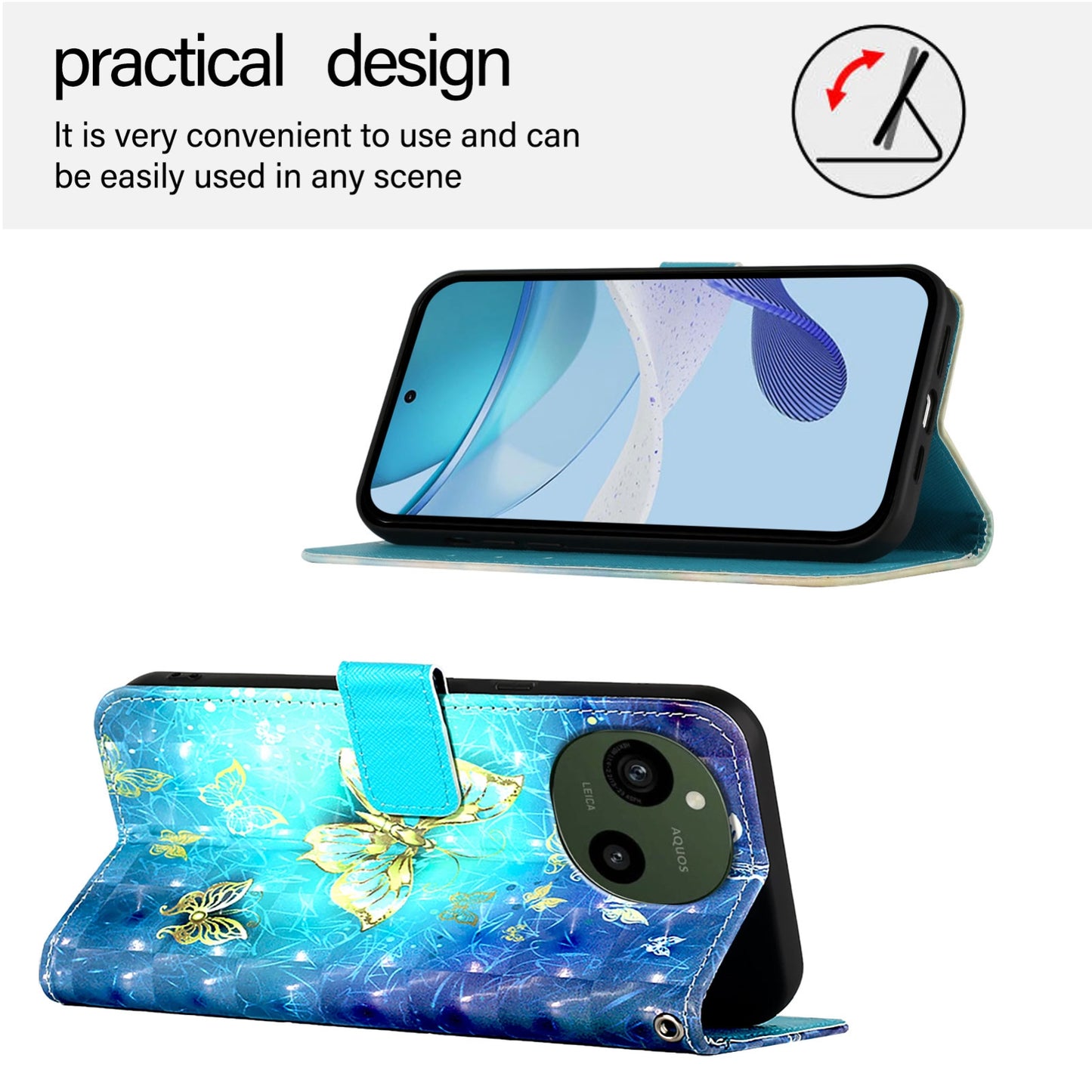 Sharp Aquos R9 Leather Flip Phone Case with 3D Painted Design, Card Holder, Wallet & Stand Function - Durable Protection & Easy Access