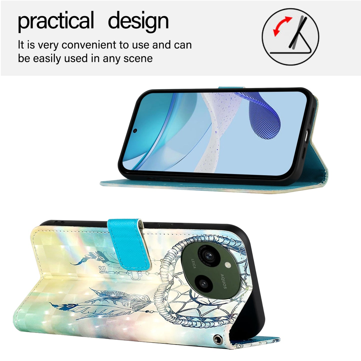 Sharp Aquos R9 Leather Flip Phone Case with 3D Painted Design, Card Holder, Wallet & Stand Function - Durable Protection & Easy Access