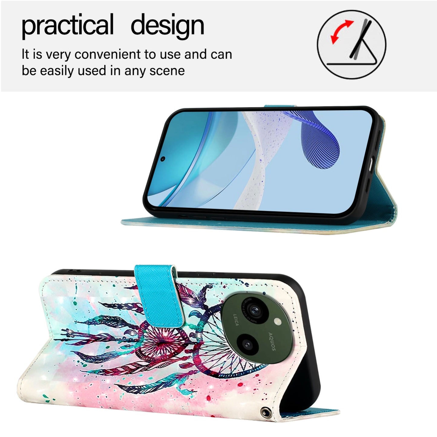 Sharp Aquos R9 Leather Flip Phone Case with 3D Painted Design, Card Holder, Wallet & Stand Function - Durable Protection & Easy Access