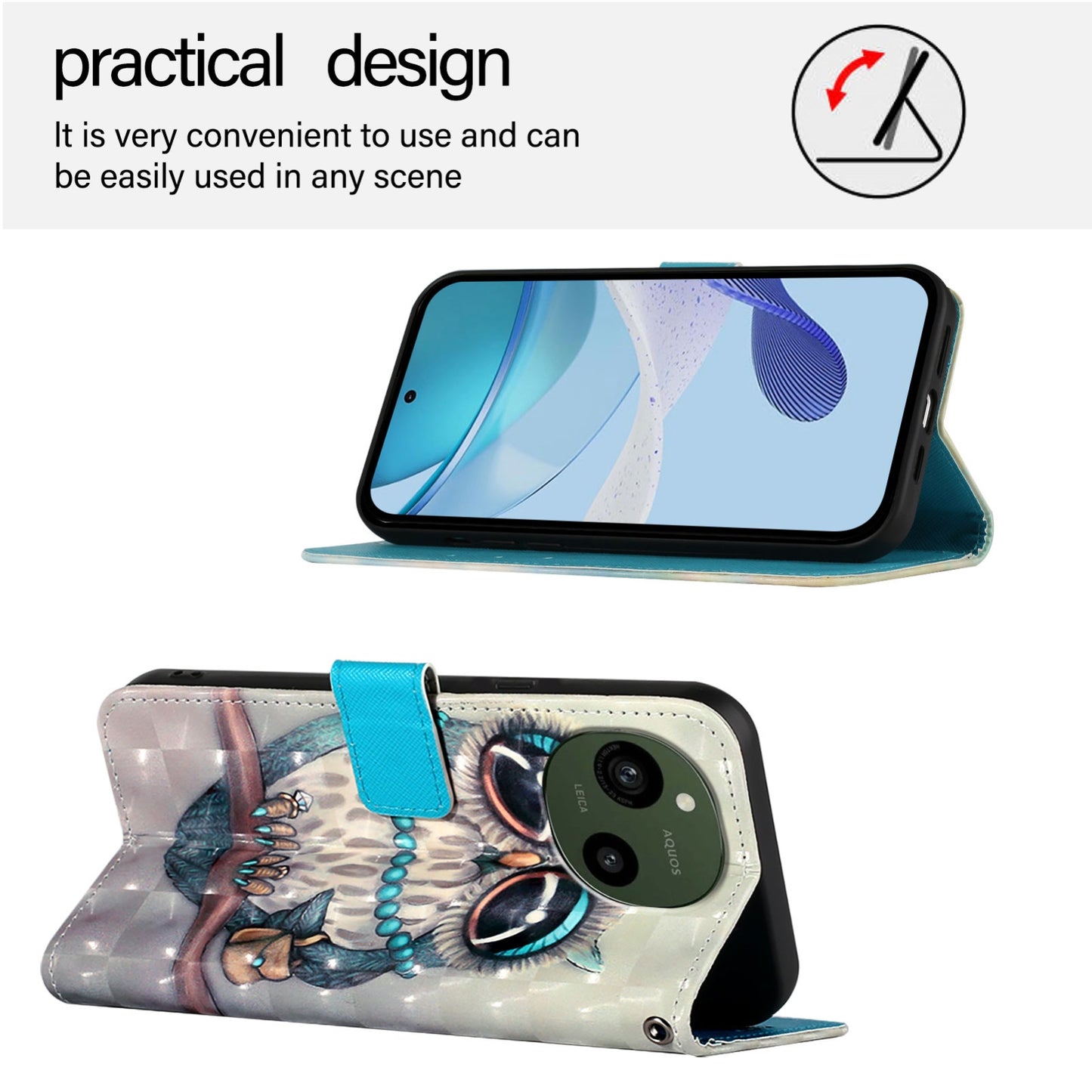 Sharp Aquos R9 Leather Flip Phone Case with 3D Painted Design, Card Holder, Wallet & Stand Function - Durable Protection & Easy Access