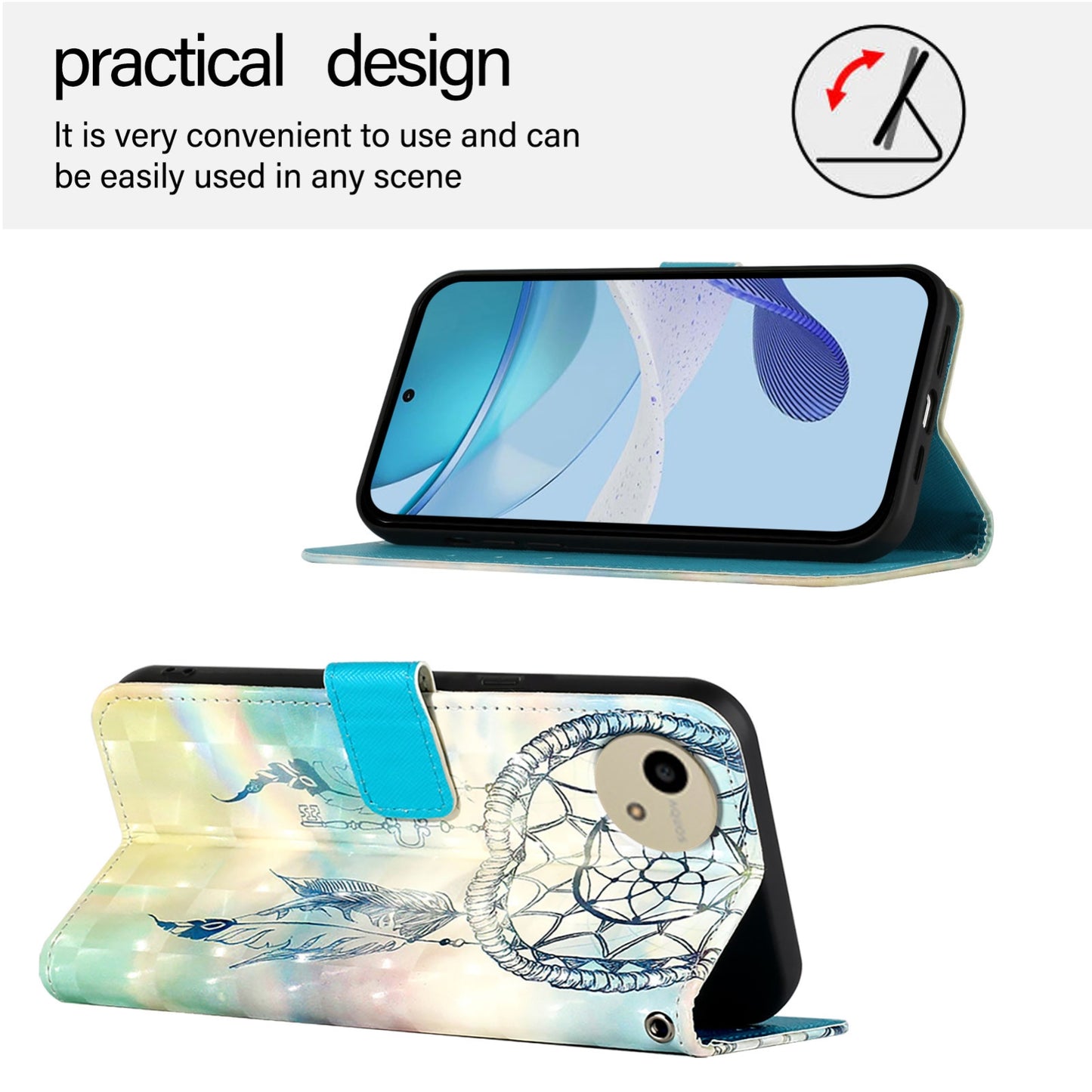 Sharp Aquos wish4 Leather Flip Phone Case with 3D Painted Design, Card Holder, Wallet & Stand Function - Durable Protection & Easy Access