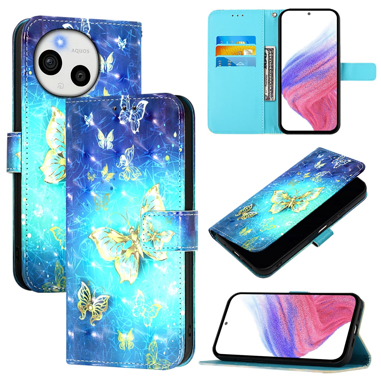 Sharp Aquos Sense9 Leather Flip Phone Case with 3D Painted Design, Card Holder, Wallet & Stand Function - Durable Protection & Easy Access