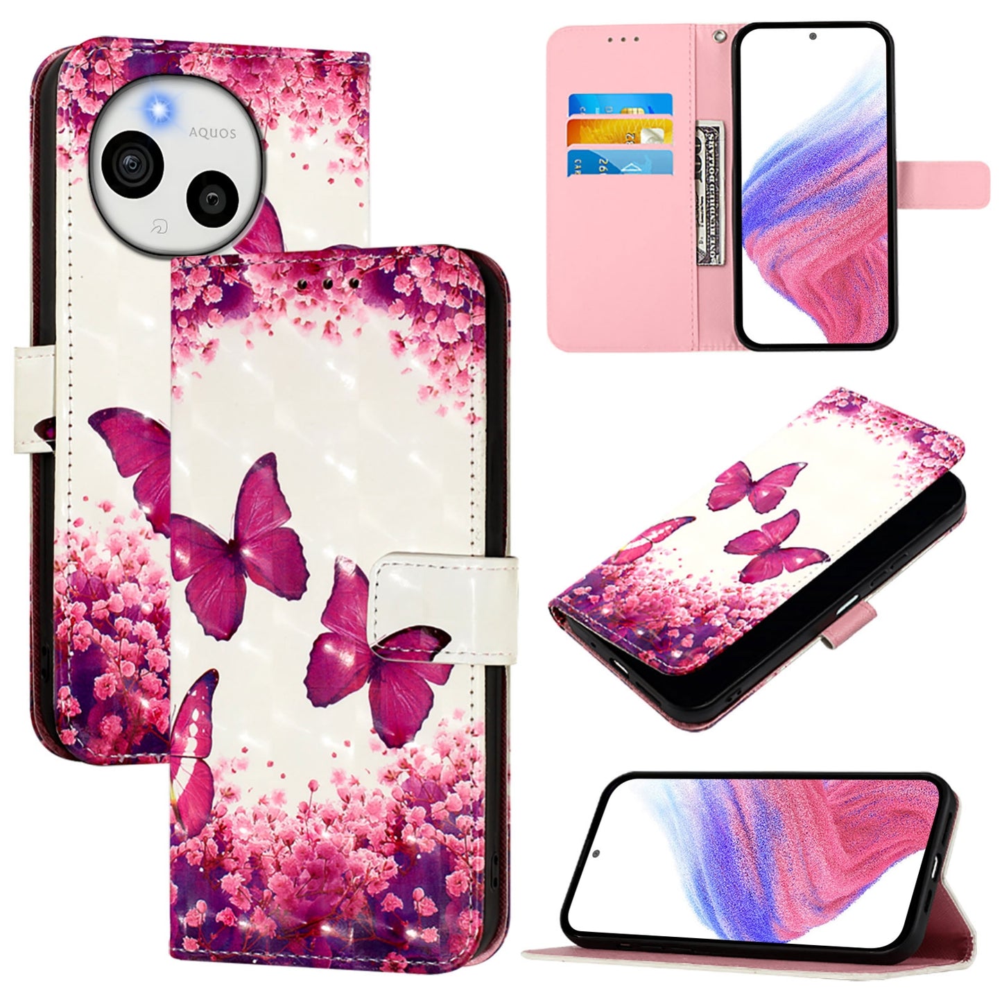 Sharp Aquos Sense9 Leather Flip Phone Case with 3D Painted Design, Card Holder, Wallet & Stand Function - Durable Protection & Easy Access