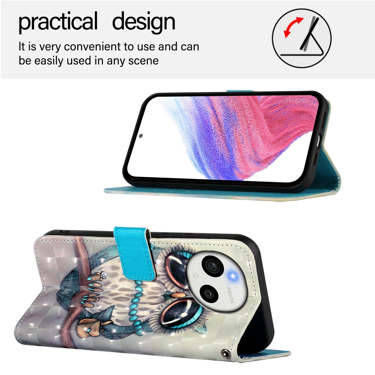 Sharp Aquos Sense9 Plus Leather Flip Phone Case with 3D Painted Design, Card Holder, Wallet & Stand Function - Durable Protection & Easy Access