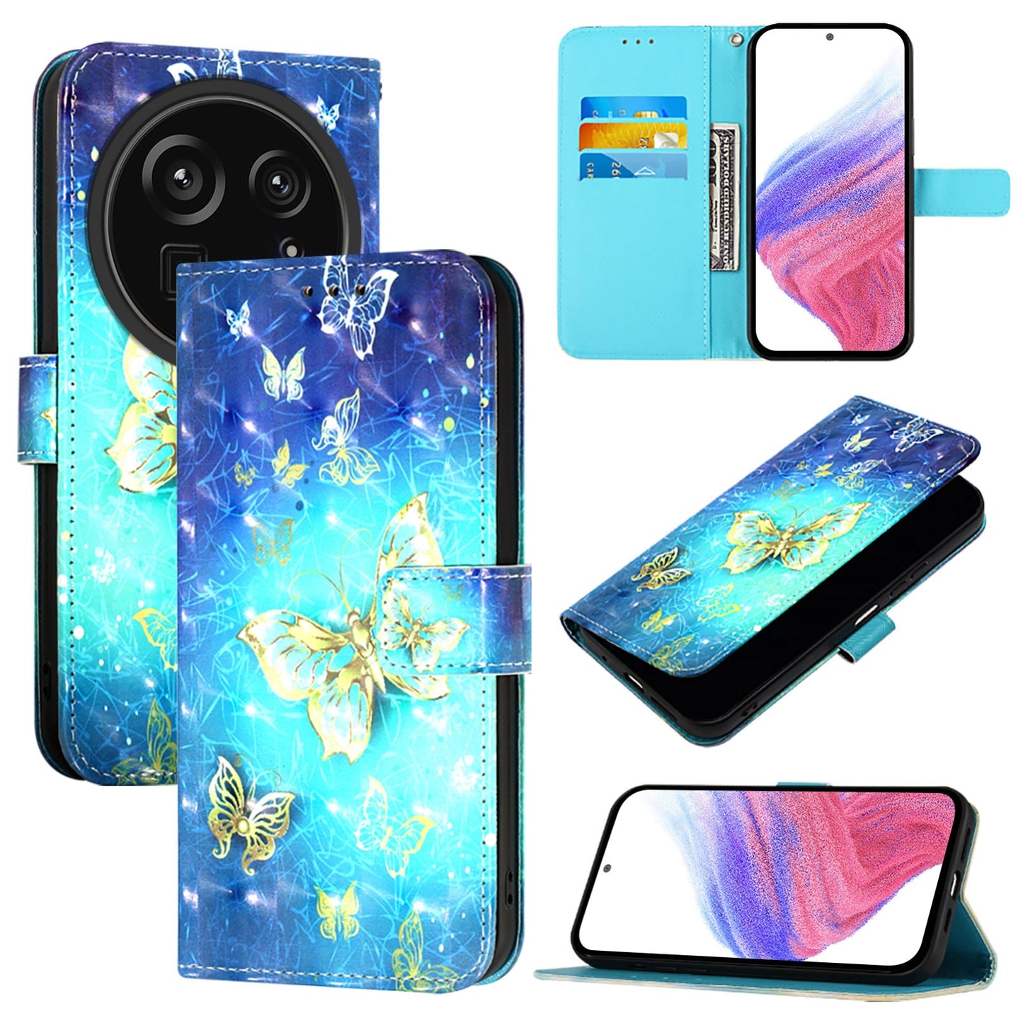 Sharp Aquos R9 Pro SH-54E Leather Flip Phone Case with 3D Painted Design, Card Holder, Wallet & Stand Function - Durable Protection & Easy Access