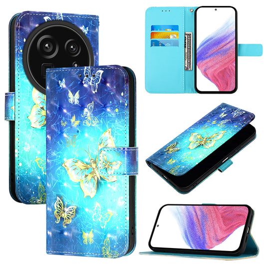 Sharp Aquos R9 Pro SH-54E Leather Flip Phone Case with 3D Painted Design, Card Holder, Wallet & Stand Function - Durable Protection & Easy Access