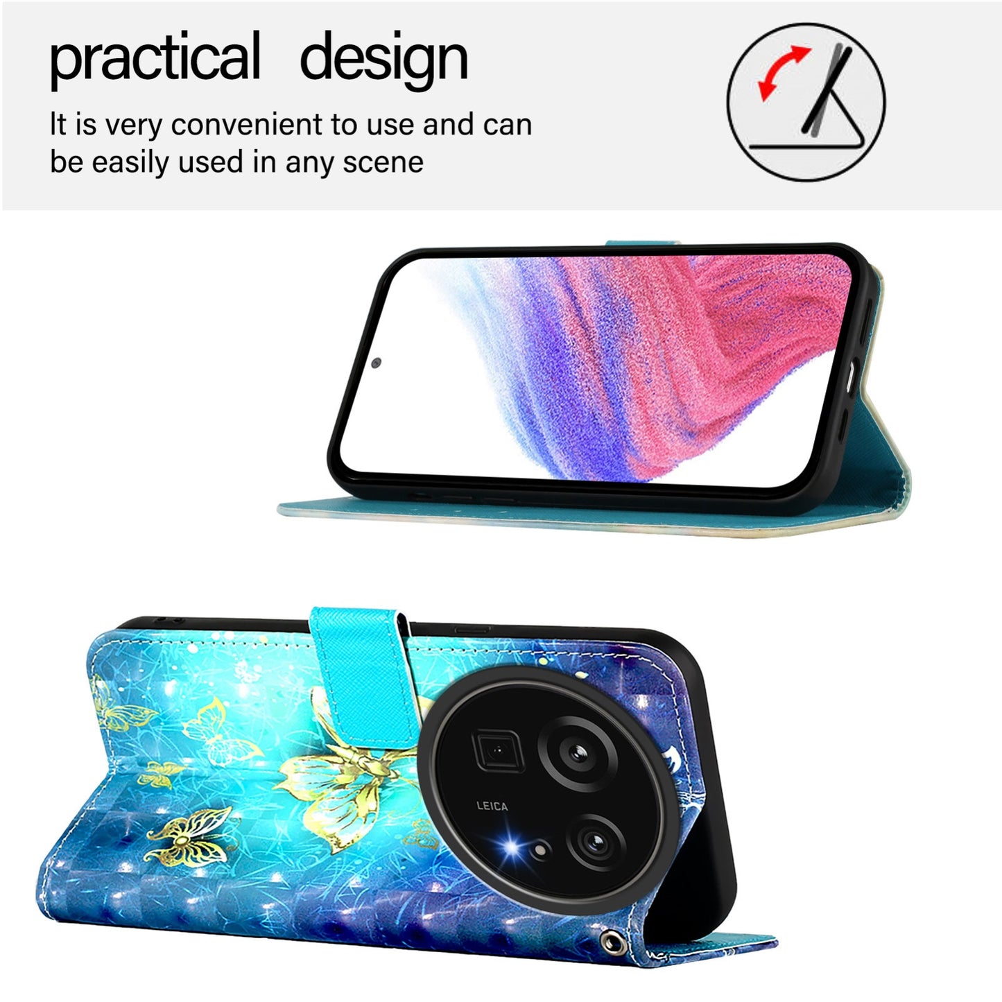 Sharp Aquos R9 Pro SH-54E Leather Flip Phone Case with 3D Painted Design, Card Holder, Wallet & Stand Function - Durable Protection & Easy Access