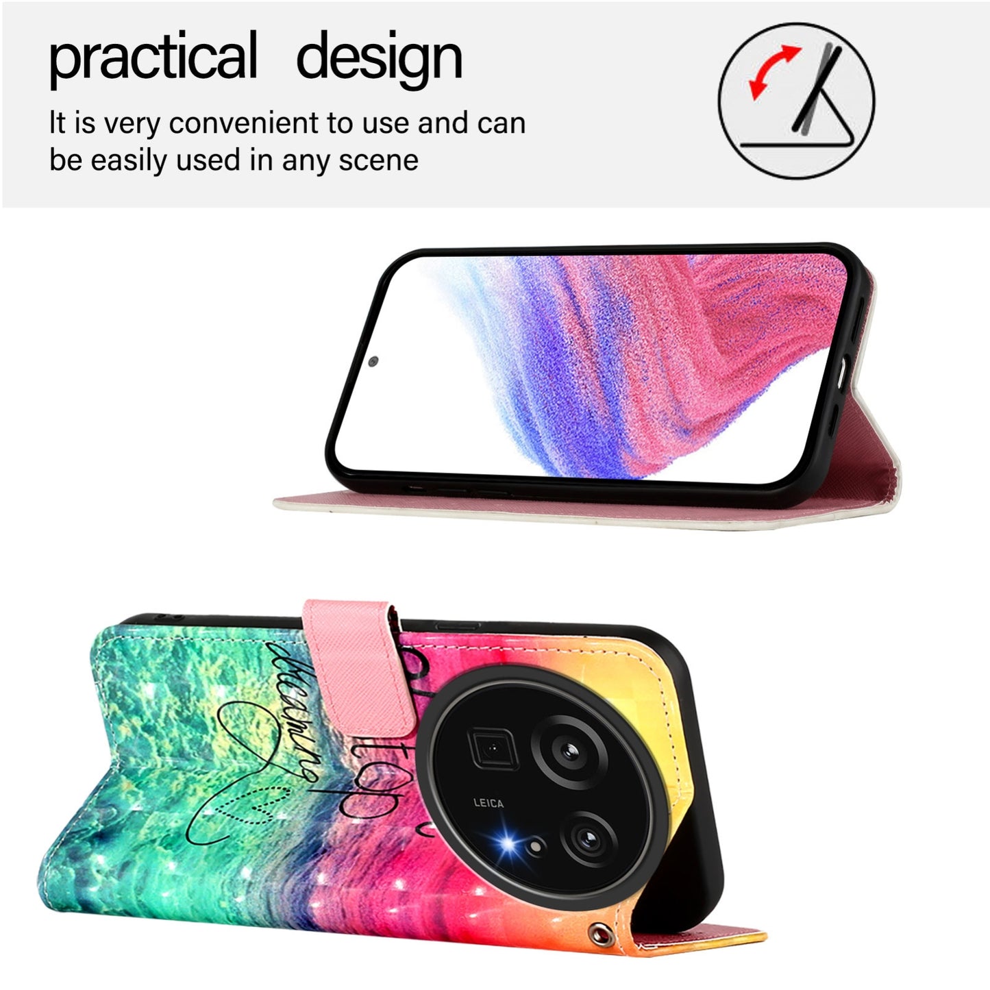 Sharp Aquos R9 Pro SH-54E Leather Flip Phone Case with 3D Painted Design, Card Holder, Wallet & Stand Function - Durable Protection & Easy Access