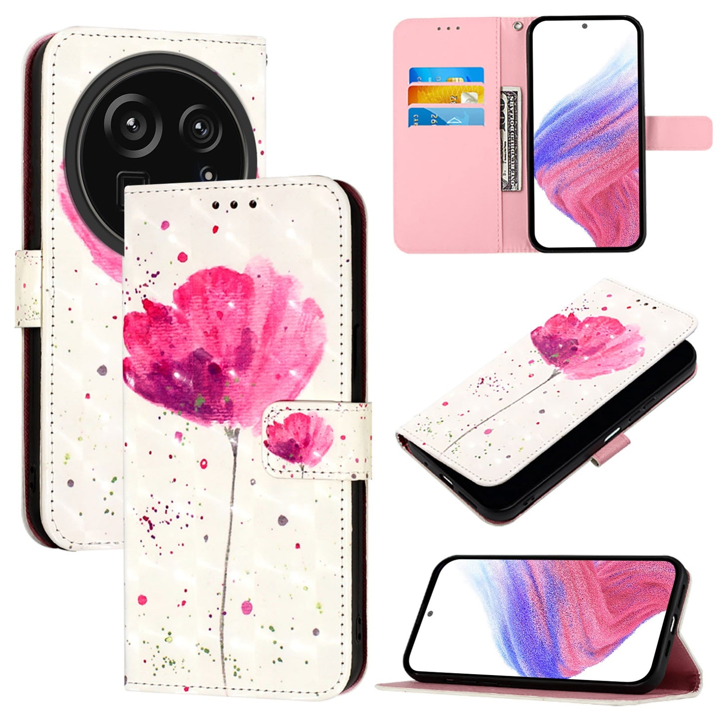 Sharp Aquos R9 Pro SH-54E Leather Flip Phone Case with 3D Painted Design, Card Holder, Wallet & Stand Function - Durable Protection & Easy Access