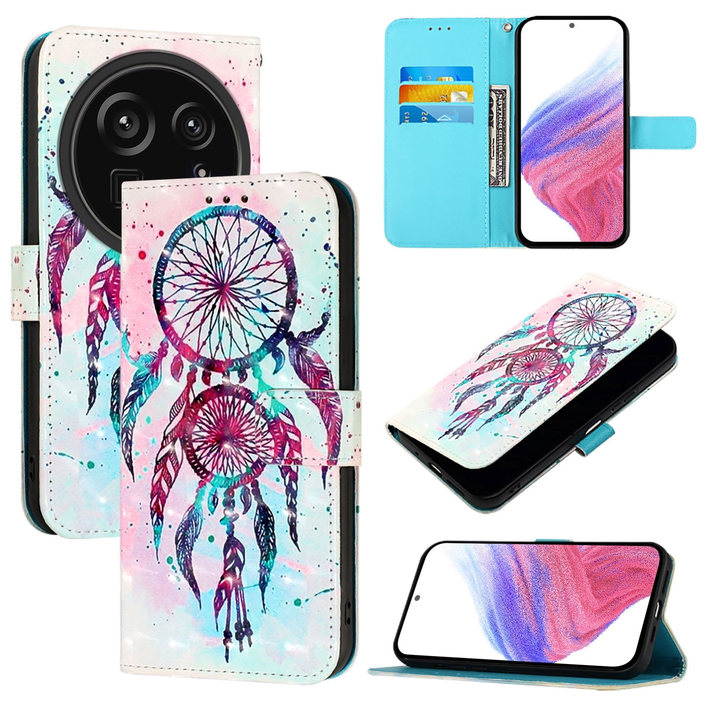 Sharp Aquos R9 Pro SH-54E Leather Flip Phone Case with 3D Painted Design, Card Holder, Wallet & Stand Function - Durable Protection & Easy Access