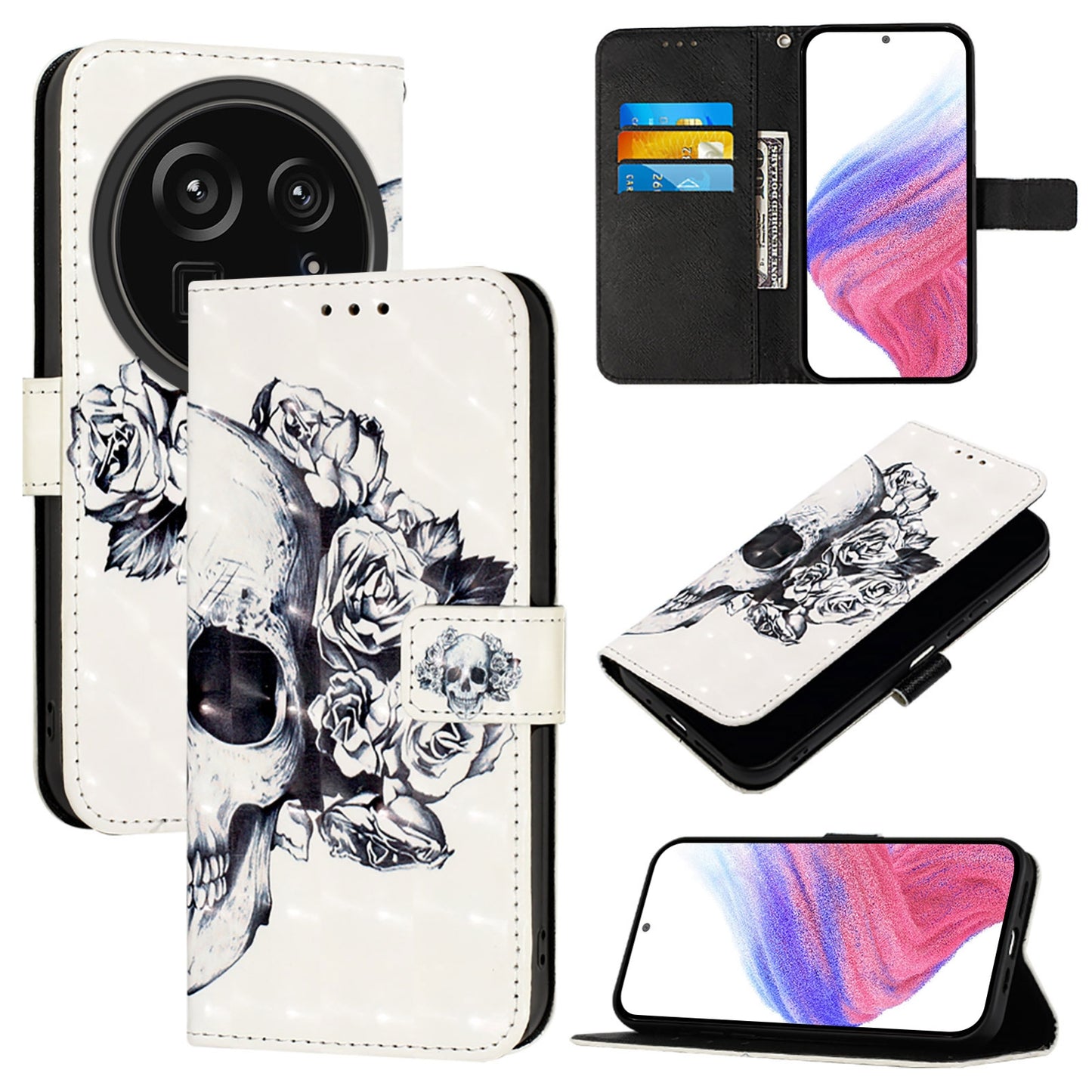 Sharp Aquos R9 Pro SH-54E Leather Flip Phone Case with 3D Painted Design, Card Holder, Wallet & Stand Function - Durable Protection & Easy Access