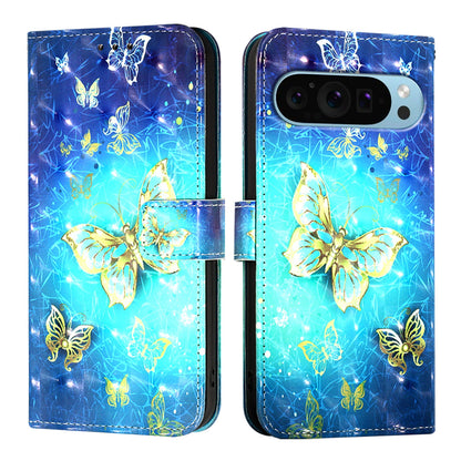 Google Pixel 9 Leather Flip Phone Case with 3D Painted Design, Card Holder, Wallet & Stand Function - Durable Protection & Easy Access