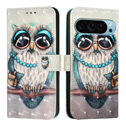 Google Pixel 9 Leather Flip Phone Case with 3D Painted Design, Card Holder, Wallet & Stand Function - Durable Protection & Easy Access