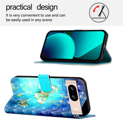 Google Pixel 8 Leather Flip Phone Case with 3D Painted Design, Card Holder, Wallet & Stand Function - Durable Protection & Easy Access