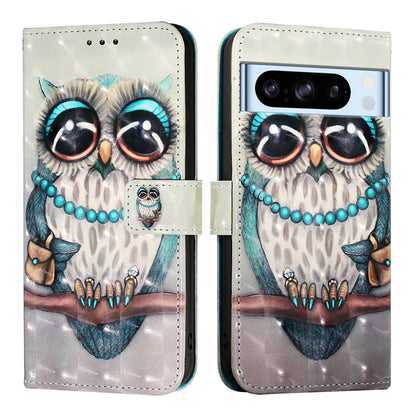 Google Pixel 8 Pro Leather Flip Phone Case with 3D Painted Design, Card Holder, Wallet & Stand Function - Durable Protection & Easy Access