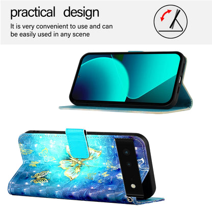 Google Pixel 6 Leather Flip Phone Case with 3D Painted Design, Card Holder, Wallet & Stand Function - Durable Protection & Easy Access