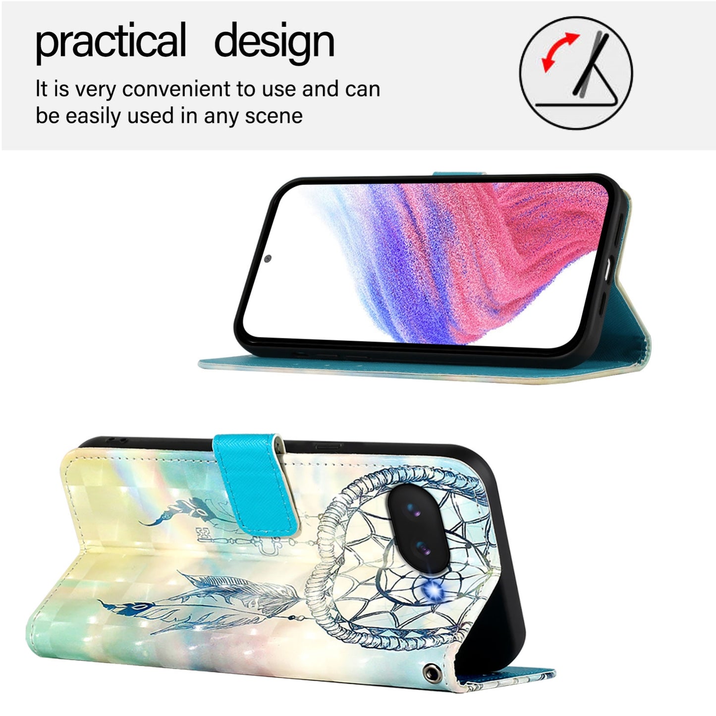 Google Pixel 9a Leather Flip Phone Case with 3D Painted Design, Card Holder, Wallet & Stand Function - Durable Protection & Easy Access