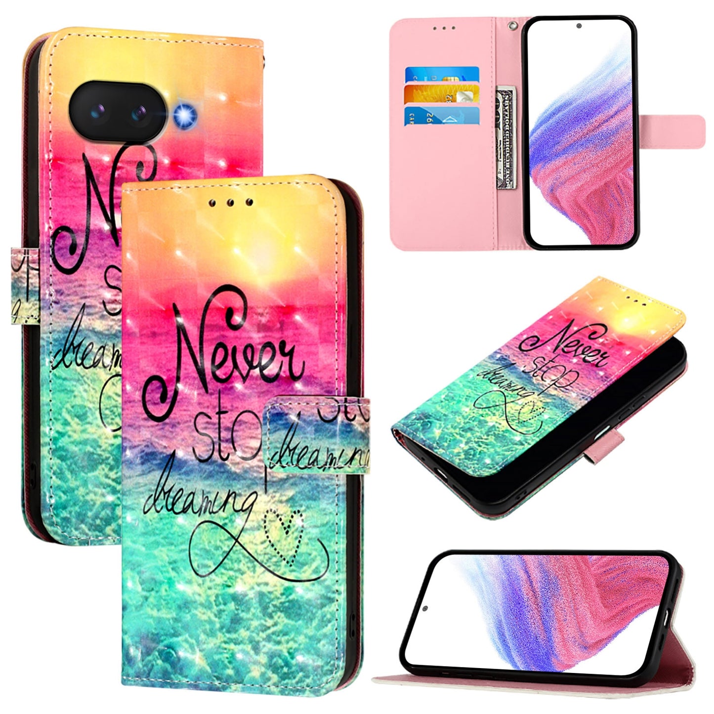 Google Pixel 9a Leather Flip Phone Case with 3D Painted Design, Card Holder, Wallet & Stand Function - Durable Protection & Easy Access