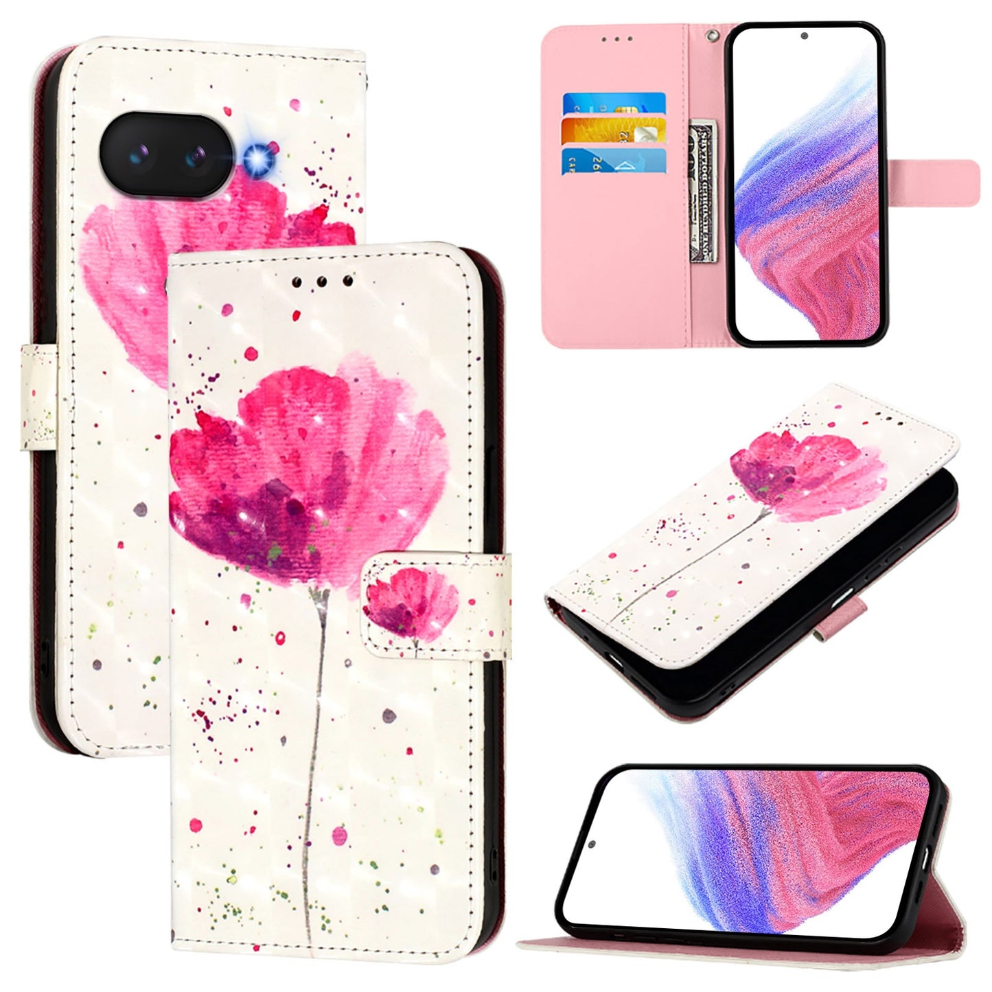 Google Pixel 9a Leather Flip Phone Case with 3D Painted Design, Card Holder, Wallet & Stand Function - Durable Protection & Easy Access