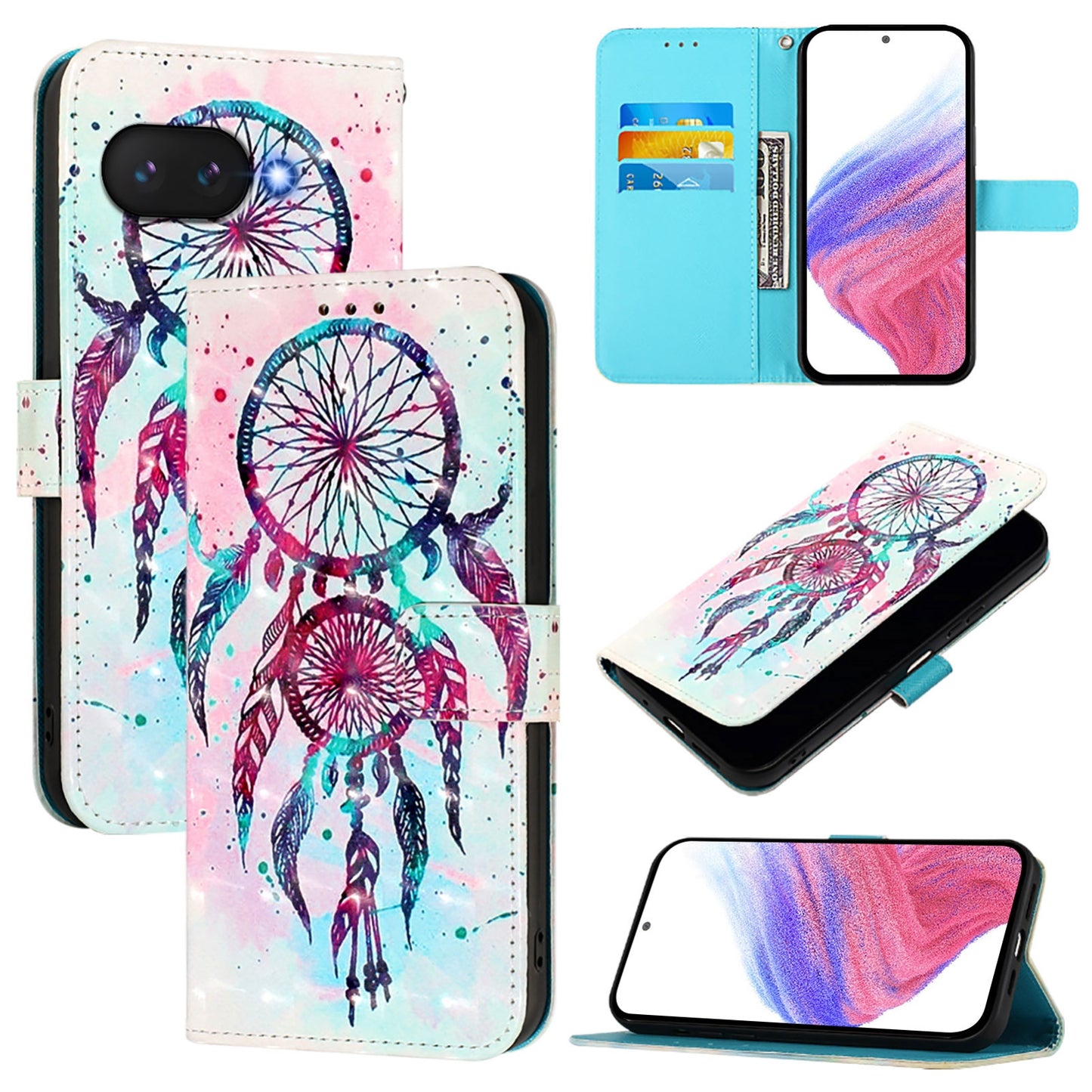 Google Pixel 9a Leather Flip Phone Case with 3D Painted Design, Card Holder, Wallet & Stand Function - Durable Protection & Easy Access