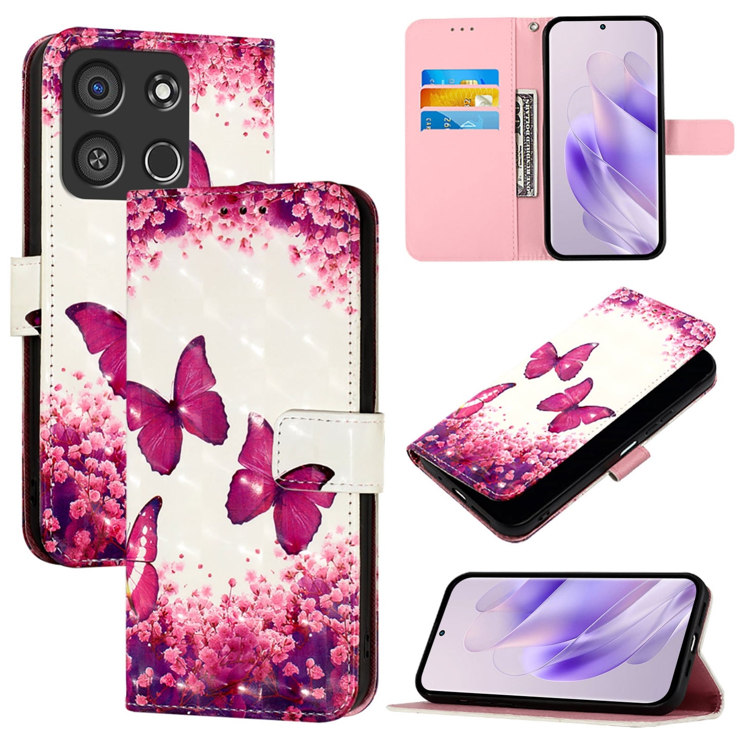 Itel A05s Leather Flip Phone Case with 3D Painted Design, Card Holder, Wallet & Stand Function - Durable Protection & Easy Access