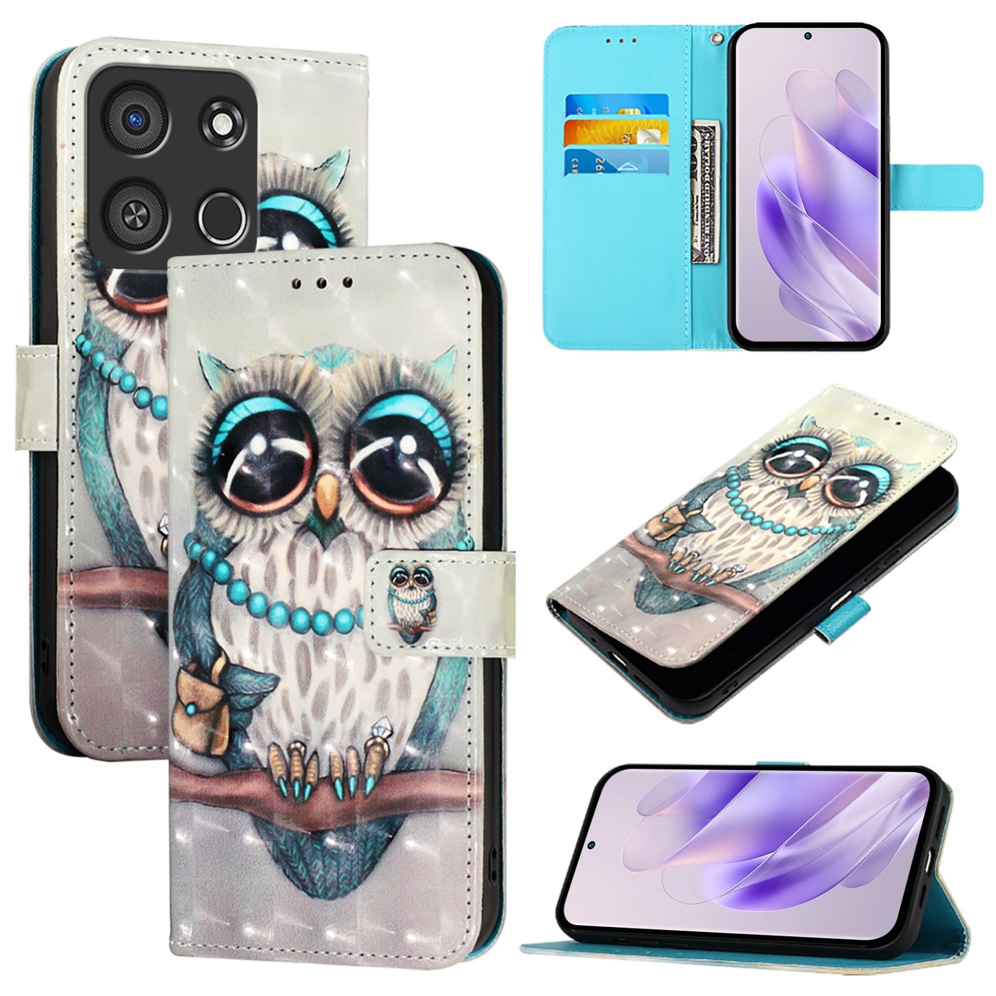 Itel A05s Leather Flip Phone Case with 3D Painted Design, Card Holder, Wallet & Stand Function - Durable Protection & Easy Access