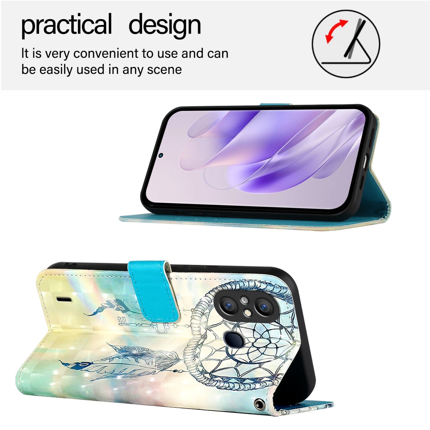 Itel A58 Leather Flip Phone Case with 3D Painted Design, Card Holder, Wallet & Stand Function - Durable Protection & Easy Access