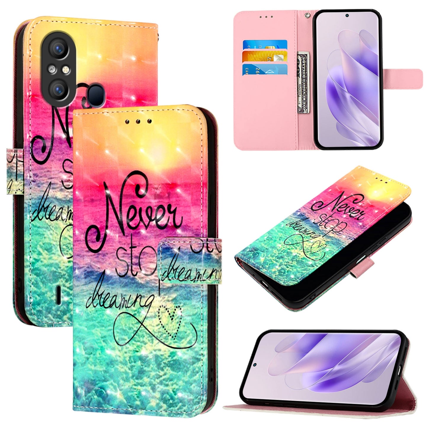 Itel A58 Leather Flip Phone Case with 3D Painted Design, Card Holder, Wallet & Stand Function - Durable Protection & Easy Access
