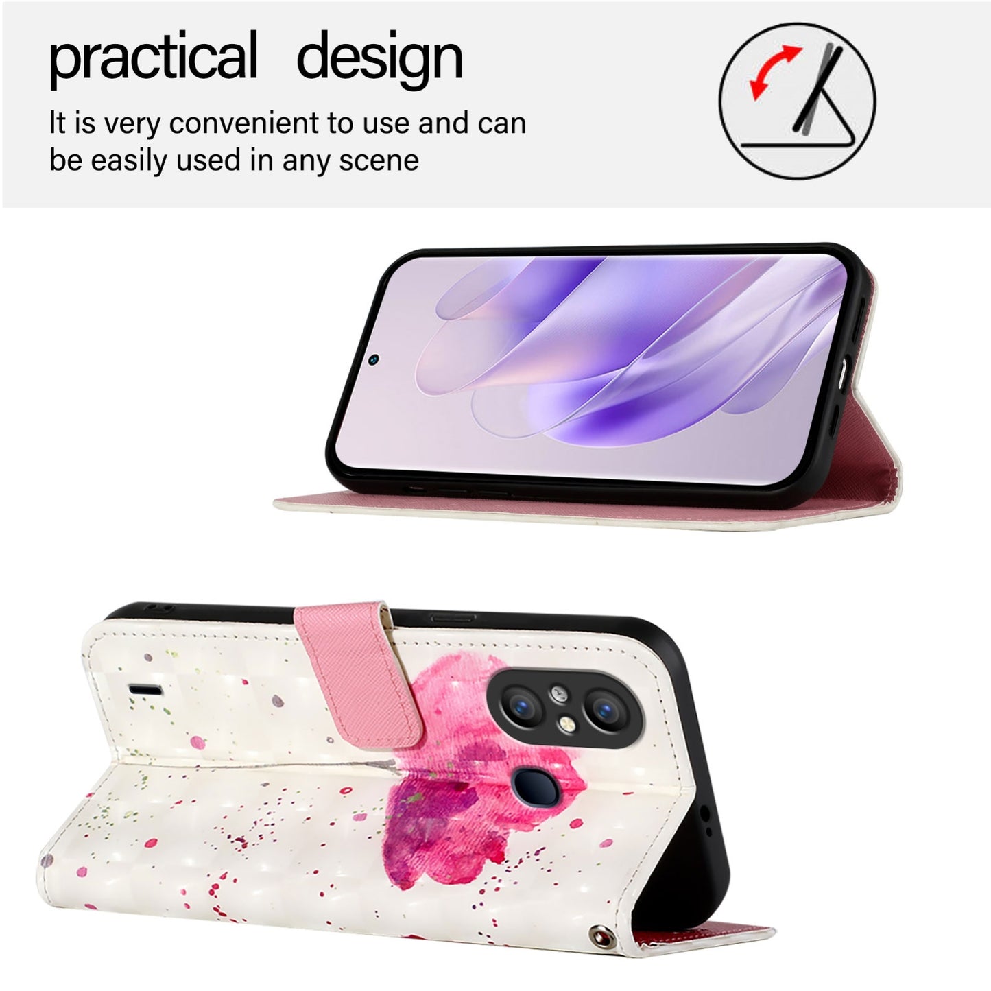 Itel A49 Leather Flip Phone Case with 3D Painted Design, Card Holder, Wallet & Stand Function - Durable Protection & Easy Access