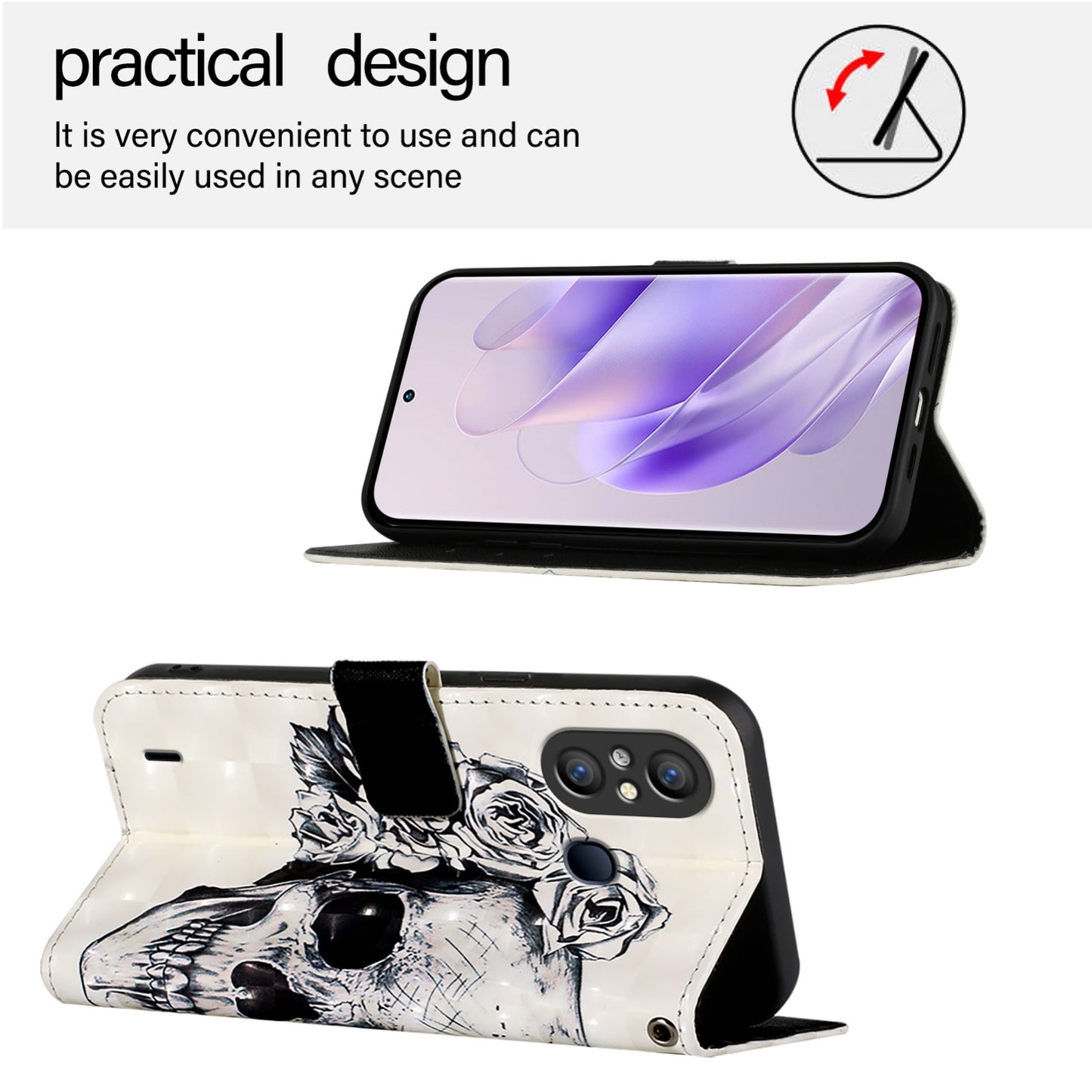Itel A49 Leather Flip Phone Case with 3D Painted Design, Card Holder, Wallet & Stand Function - Durable Protection & Easy Access