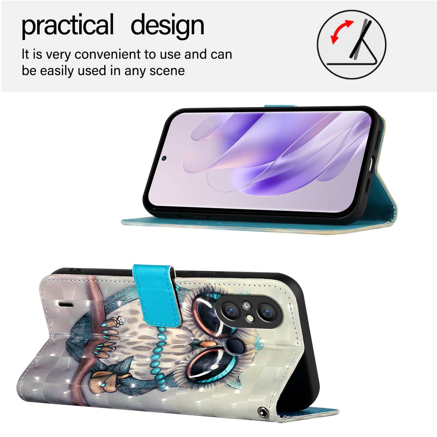 Itel A49 Leather Flip Phone Case with 3D Painted Design, Card Holder, Wallet & Stand Function - Durable Protection & Easy Access