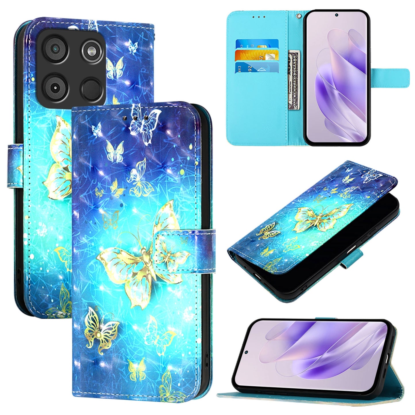 Itel A60 Leather Flip Phone Case with 3D Painted Design, Card Holder, Wallet & Stand Function - Durable Protection & Easy Access