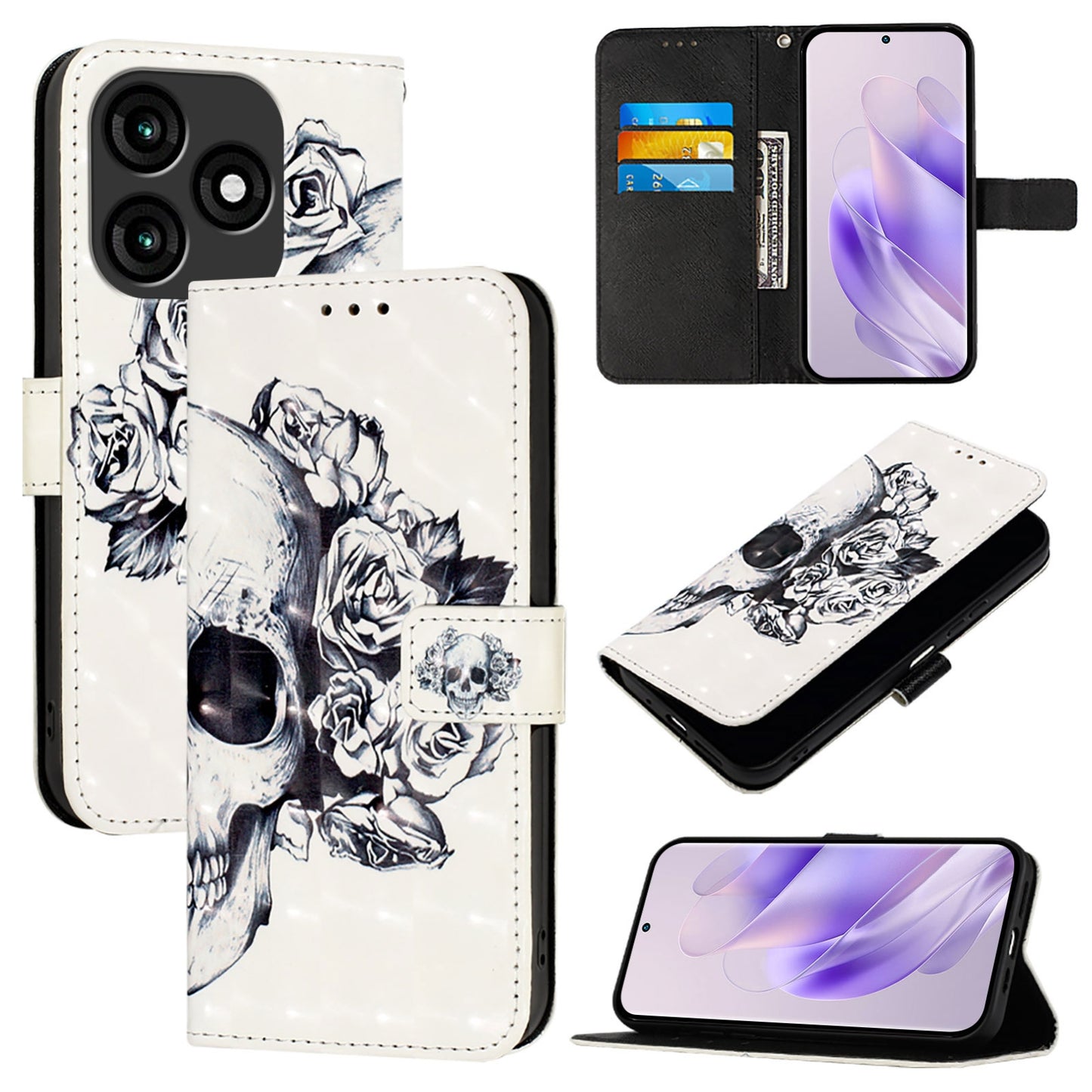 Itel A70 Leather Flip Phone Case with 3D Painted Design, Card Holder, Wallet & Stand Function - Durable Protection & Easy Access