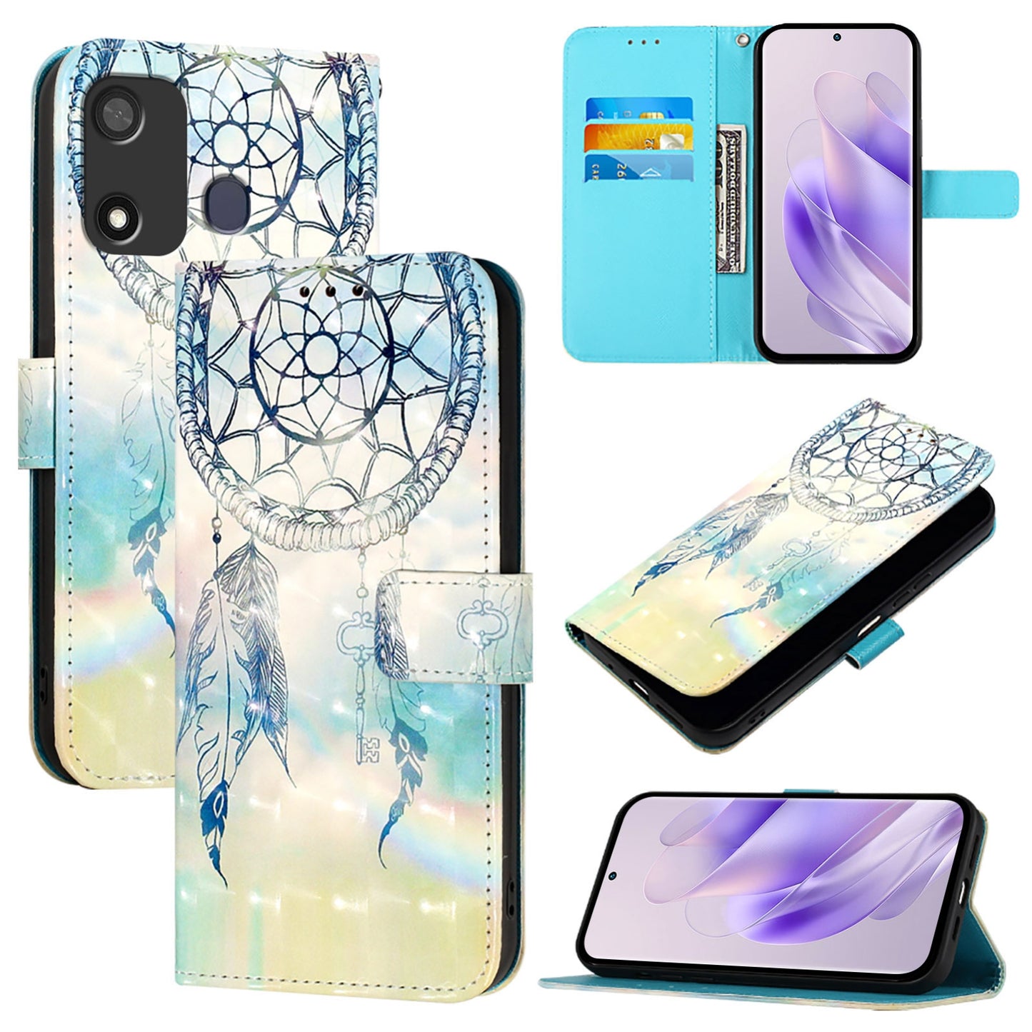 Itel P17 Leather Flip Phone Case with 3D Painted Design, Card Holder, Wallet & Stand Function - Durable Protection & Easy Access