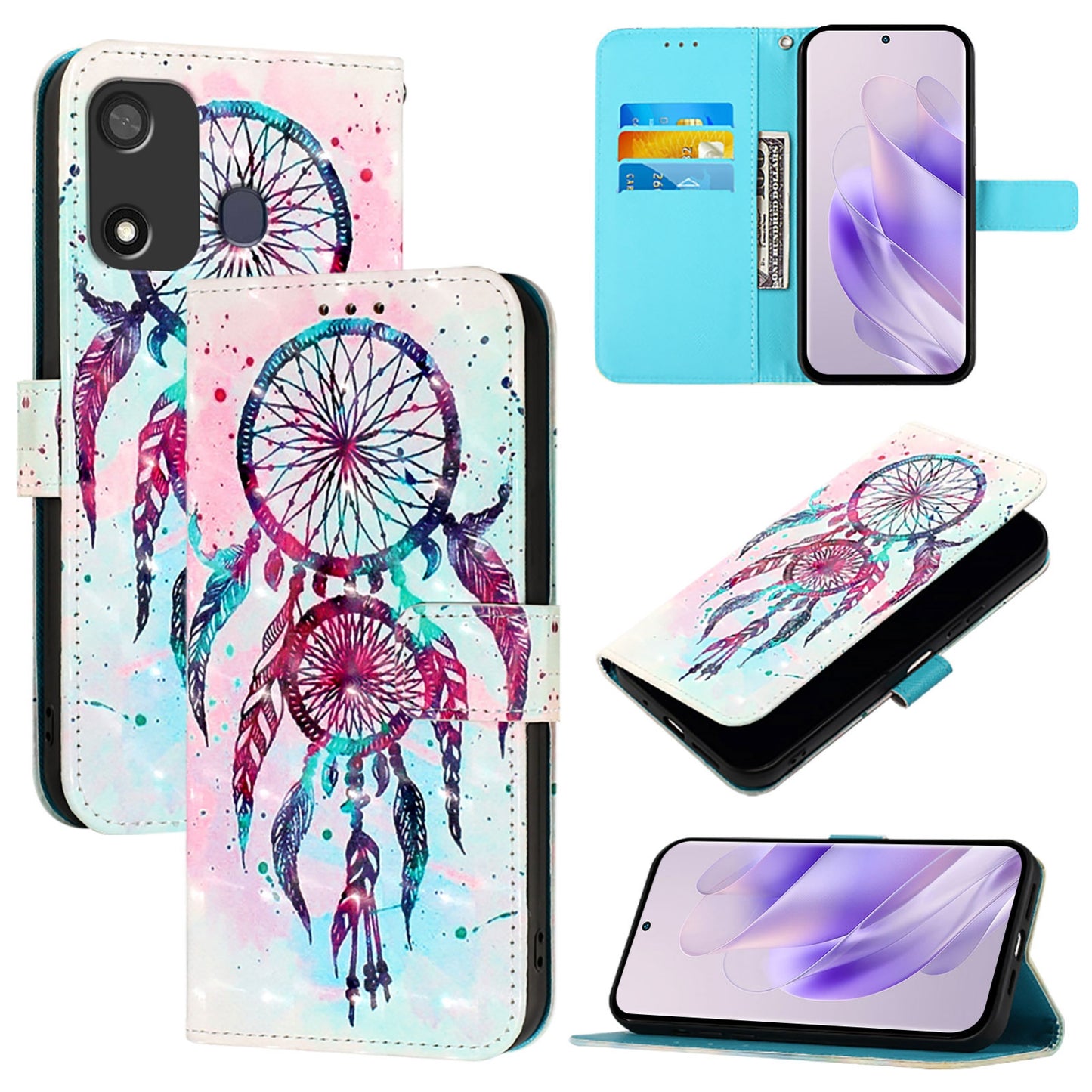 Itel P17 Leather Flip Phone Case with 3D Painted Design, Card Holder, Wallet & Stand Function - Durable Protection & Easy Access