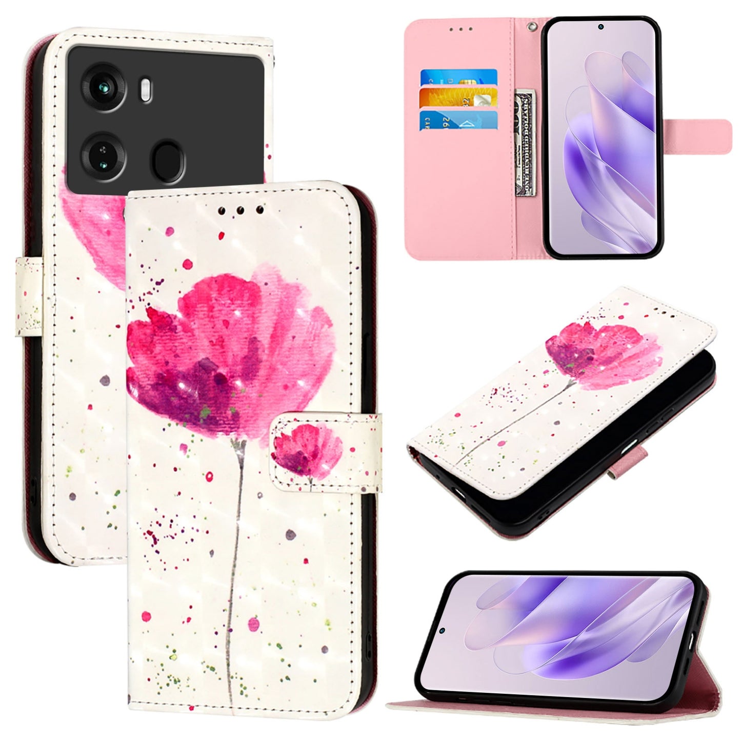 Itel P40 Leather Flip Phone Case with 3D Painted Design, Card Holder, Wallet & Stand Function - Durable Protection & Easy Access